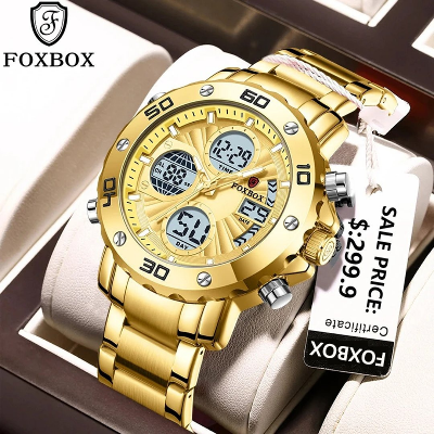 Picture of FOXBOX-2024 Digital Chronograph Men's Wrist Watch, Blue Sport Watches, Steel Strap, Waterproof Watch, Luxury Brand, Fashion