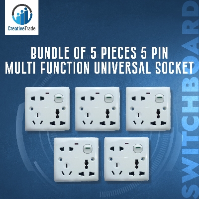 Picture of Bundle of 5 Pieces 5 Pin Multi Function Universal Wall Gang Socket - Gang Universal Socket