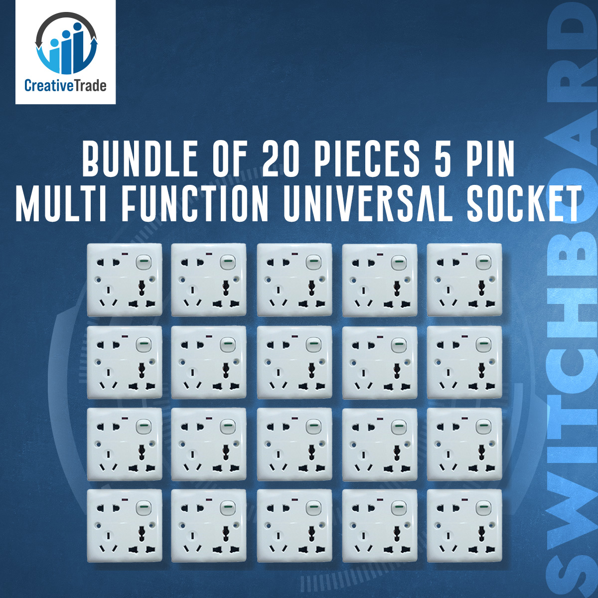 Picture of Bundle of 20 Pieces 5 Pin Multi-Function Universal Wall Gang Socket - Versatile Gang Universal Socket for Easy Use and Minimal Maintenance