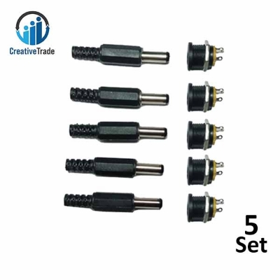 Picture of 5 Set DC Male Jack Power Connector Plug and DC Female Socket With Nut - Secure and Reliable Power Connection for Various Applications