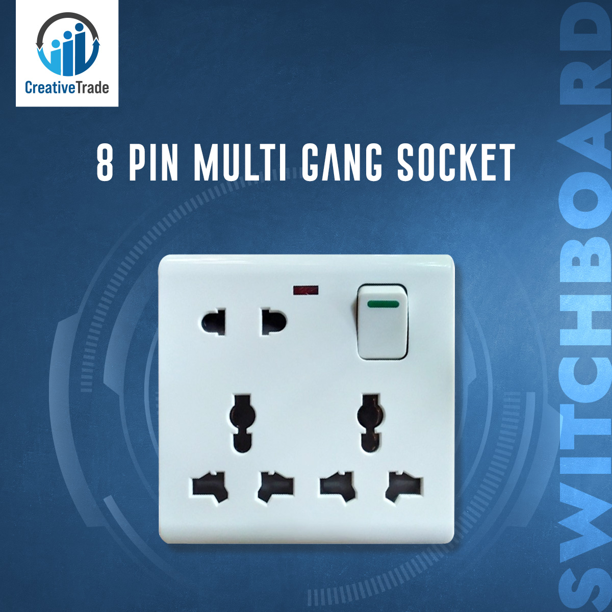 Picture of High Quality - 8 Pin Mult Gang Socket Double 3 Pin - 1 Piece- Only Socket - Easy to Use And Maintain - Refine and Excellent