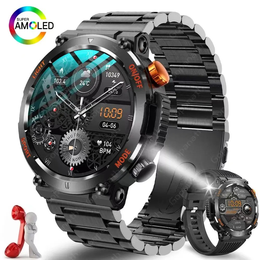 Picture of LED Lights Compass Watch For Men Smart Watch Sports Fitness IP67 Waterproof Smartwatch Bluetooth Call Full Touch Screen