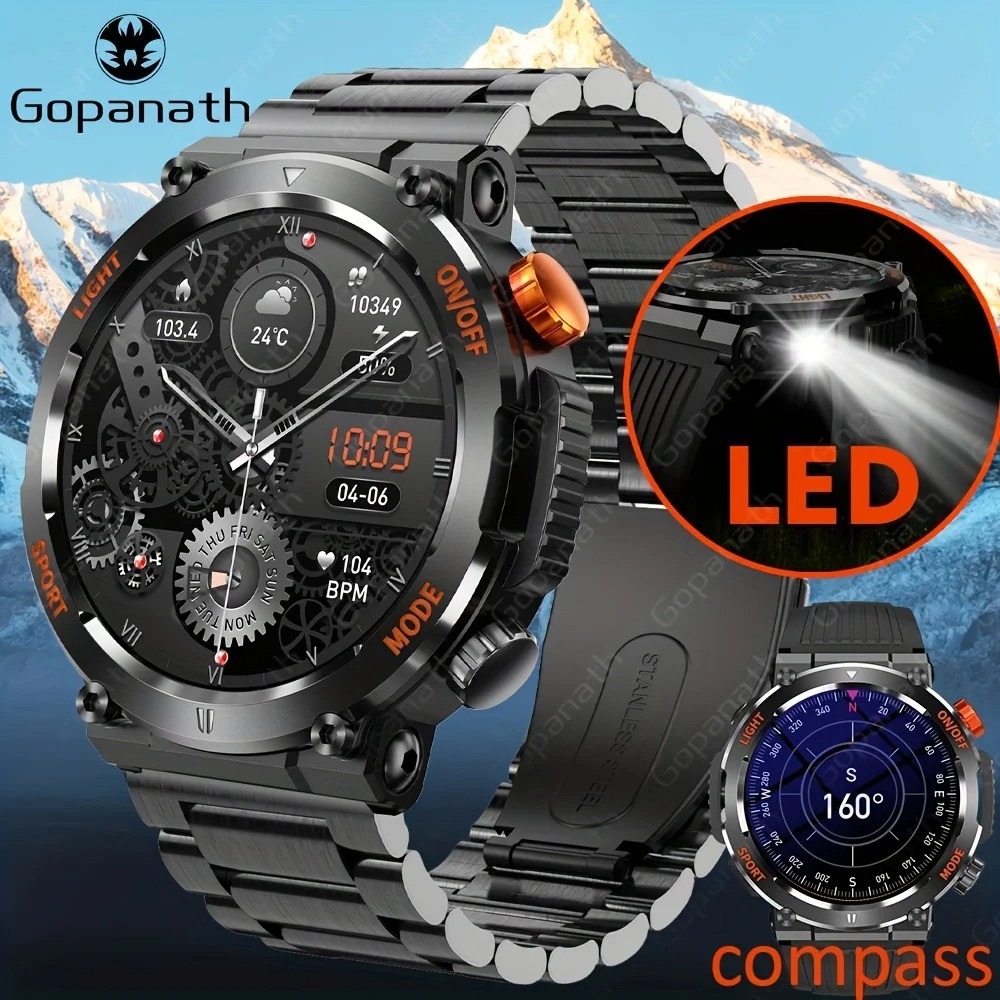 Picture of LED Lights Compass Watch For Men Smart Watch Sports Fitness IP67 Waterproof Smartwatch Bluetooth Call Full Touch Screen