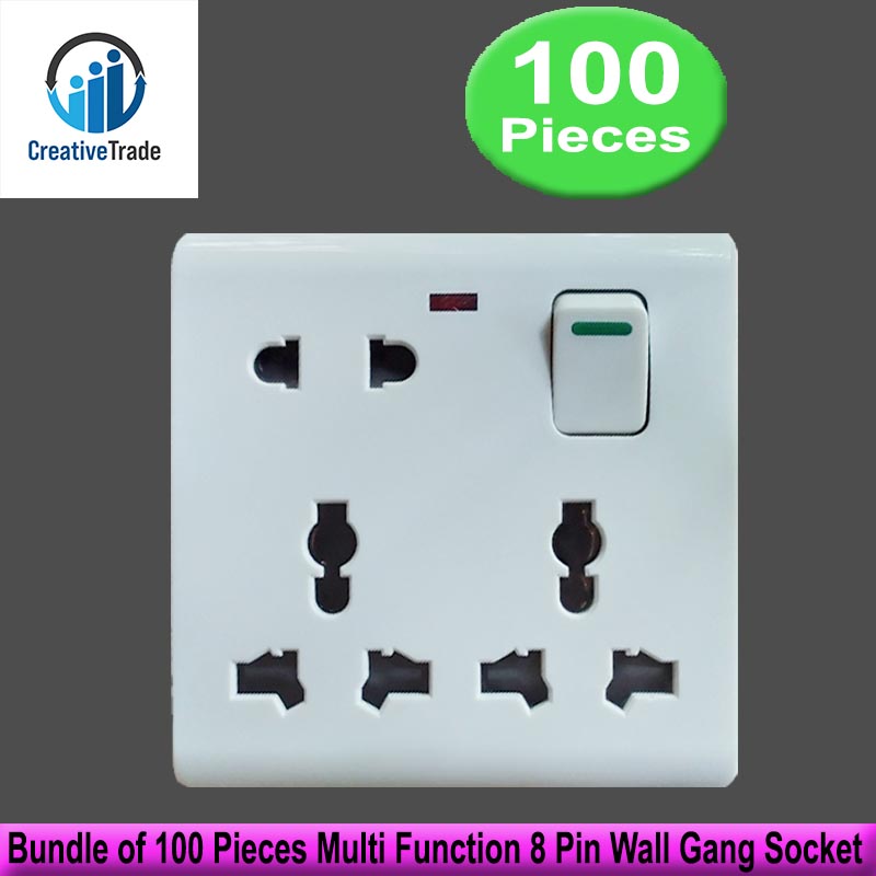 Picture of Bundle of 100 Pieces Multi Function Universal Wall Gang Socket - 8 Pin Gang Universal Socket