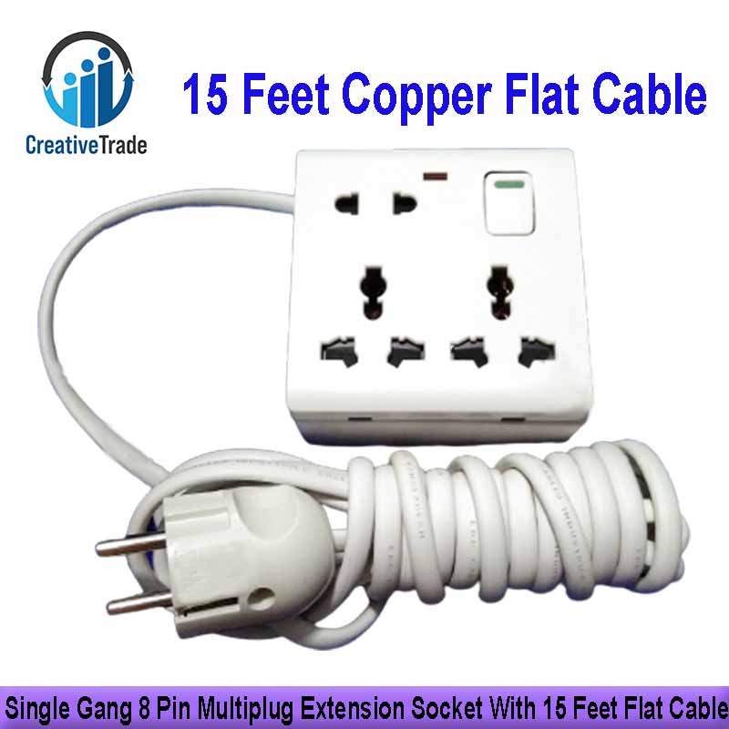 Picture of Single Gang 8 Pin Multiplug Extension Socket With 15 Feet Flat Cable