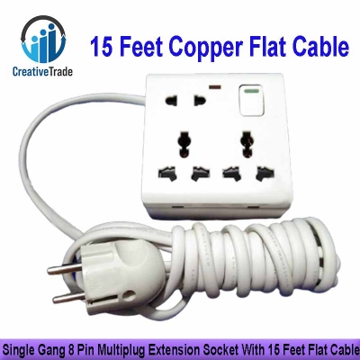 Picture of Single Gang 8 Pin Multiplug Extension Socket With 15 Feet Flat Cable