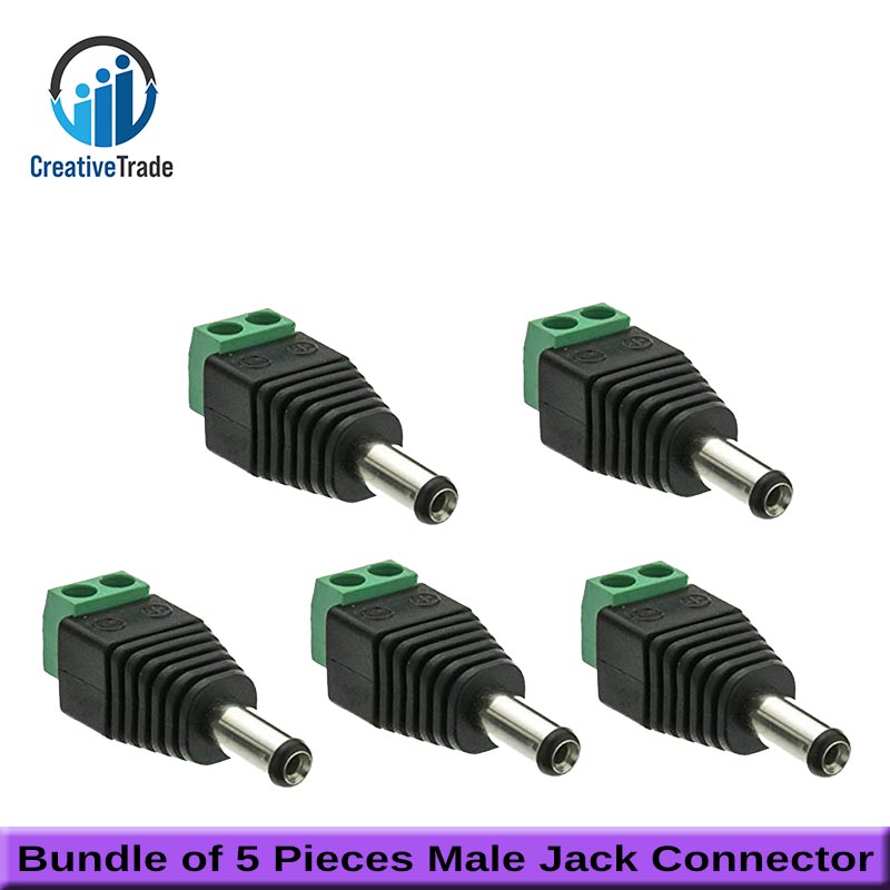 Picture of Bundle of 5 Pieces DC 12V Adapter Connector Male Jack Power Plug for LED Strip Light and CCTV Caamera Easy to Use and Maintain