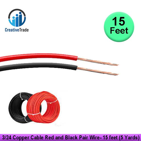 Picture of 3/24 Copper Cable Red and Black Pair Wire- 15 feet (5 Yards) Use For Multiplug Extension Cable, Table Fan Cable, Ceiling Fan Cable, Pendant Light Cable, 2 Horse Water Pump and Others