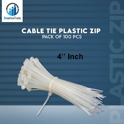 Picture of 4" Inch Cable Tie Plastic Zip Tie - Pack of  100 Pcs (Approx)  - Organize Your Cables and Wires Easy to Use and Maintain