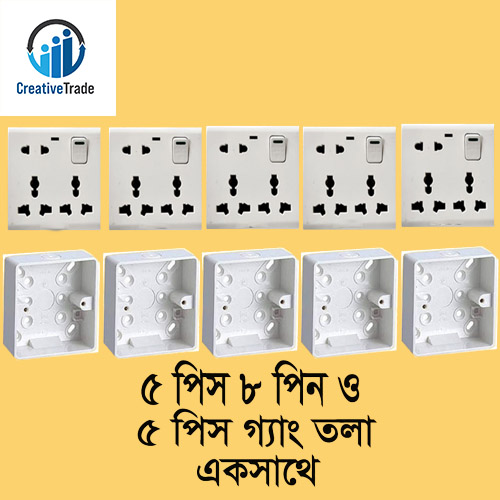 Picture of High Quality - Bundle of 5 Pieces 8 Pin Socket and 5 Pieces Single Gang PVC - Easy to Use And Maintain - Reliable and Durable