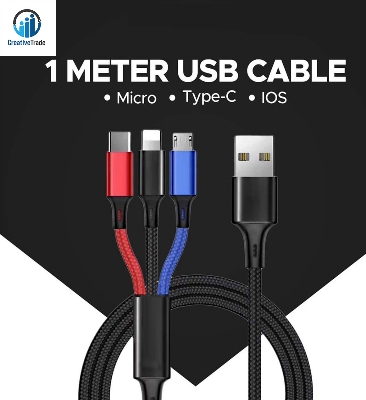 Picture of 3-in-1 charging cable Input Type: USB. Output: Type-C, Micro, I_phone