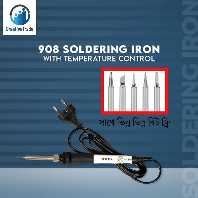 Picture of High Quality - 908 Soldering Iron with Temperature Control - 60 Watts - Easy to Use And Maintain - Refined and Excellent With 5 Different Tips Free
