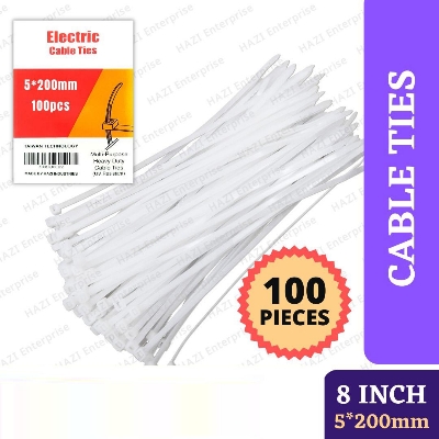 Picture of 8" Inch Cable Tie Plastic Zip Tie - Pack of 100 Pcs (Approx) - Organize Your Cables and Wires Easy to Use and Maintain