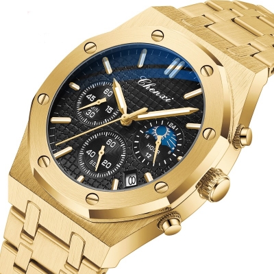 Picture of Luxury Gold Watches for Men Royal Stainless Steel Waterproof Chronograph Golden Business Casual Male Quartz Wristwatch