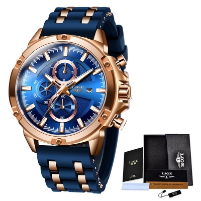 Picture of LIGE 10028 Silicone belt Mens Watches Brand Luxury Dial Clock Male Fashion Waterproof Quartz Gold Watch Men Sport Chronograph Montre Homme
