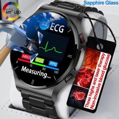 Picture of 2023 ECG+PPG Sapphire Glass Blood Glucose Smart Watch Men Full Touch Screen Health Watches Laser Treatment Three High Smart Watch