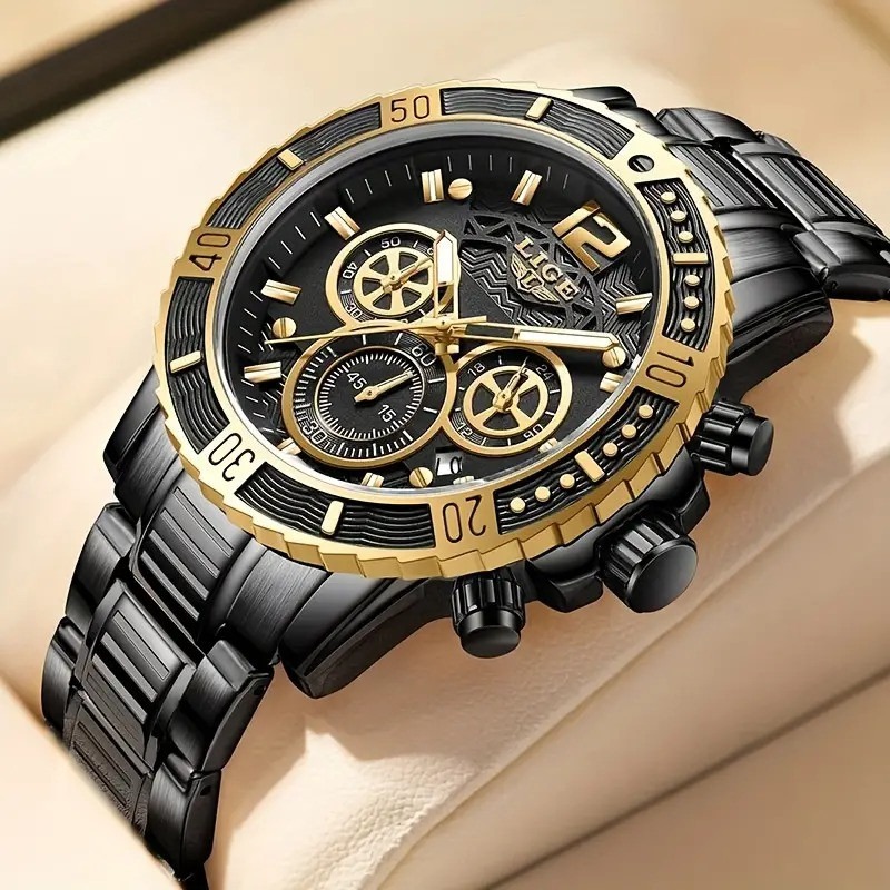 Picture of LIGE 8990E Mens Watches Top Luxury Brand Waterproof Sport Wrist Watch Chronograph Quartz Military Genuine Full Steel Relogio Masculino