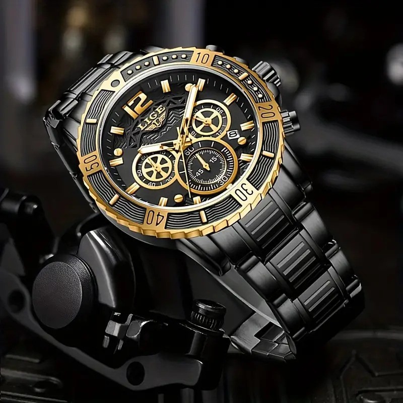 Picture of LIGE 8990E Mens Watches Top Luxury Brand Waterproof Sport Wrist Watch Chronograph Quartz Military Genuine Full Steel Relogio Masculino