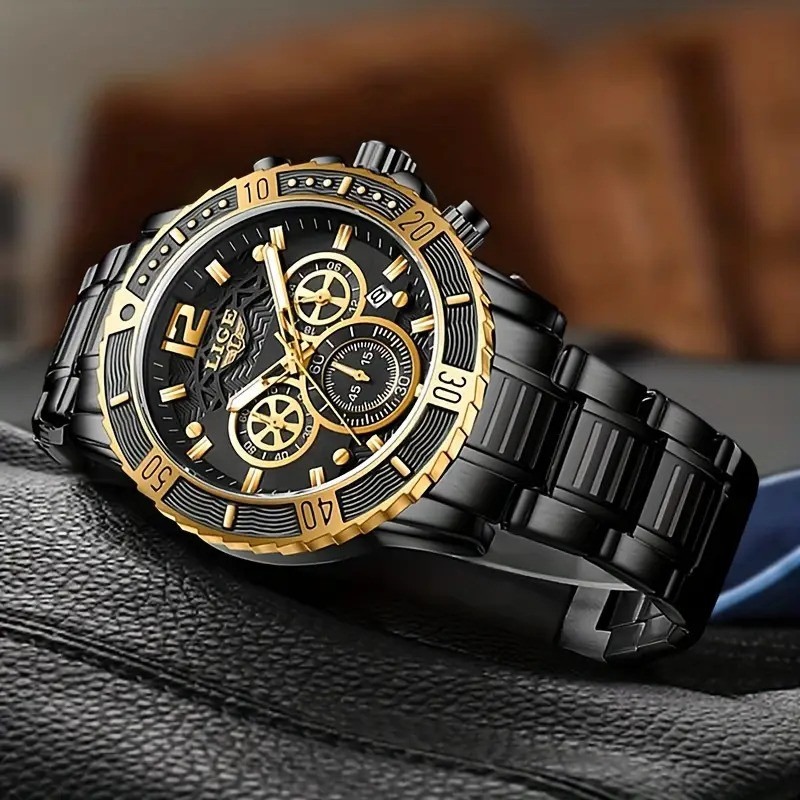 Picture of LIGE 8990E Mens Watches Top Luxury Brand Waterproof Sport Wrist Watch Chronograph Quartz Military Genuine Full Steel Relogio Masculino