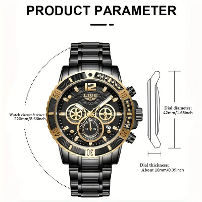 Picture of LIGE 8990E Mens Watches Top Luxury Brand Waterproof Sport Wrist Watch Chronograph Quartz Military Genuine Full Steel Relogio Masculino