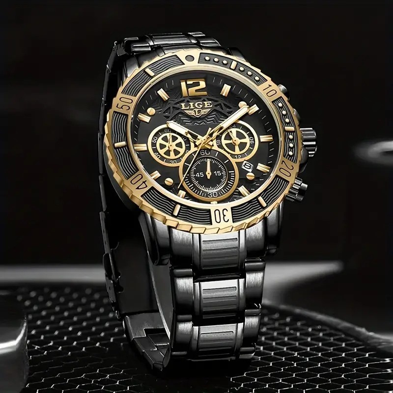 Picture of LIGE 8990E Mens Watches Top Luxury Brand Waterproof Sport Wrist Watch Chronograph Quartz Military Genuine Full Steel Relogio Masculino