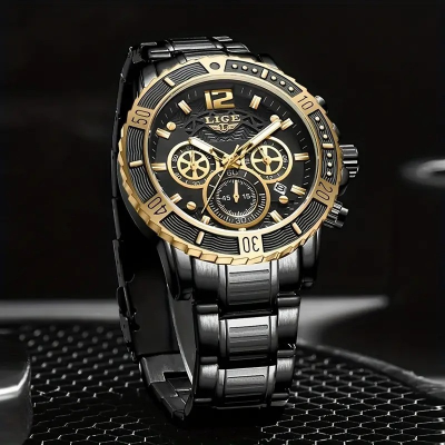 Picture of LIGE 8990E Mens Watches Top Luxury Brand Waterproof Sport Wrist Watch Chronograph Quartz Military Genuine Full Steel Relogio Masculino
