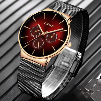 Picture of LIGE 9936 New Fashion Mens Watches Top Brand Luxury Quartz Watch Men Mesh Steel Waterproof Watch