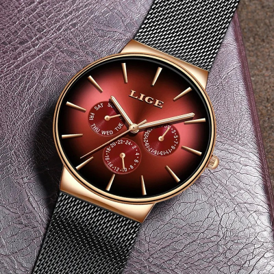 Picture of LIGE 9936 New Fashion Mens Watches Top Brand Luxury Quartz Watch Men Mesh Steel Waterproof Watch