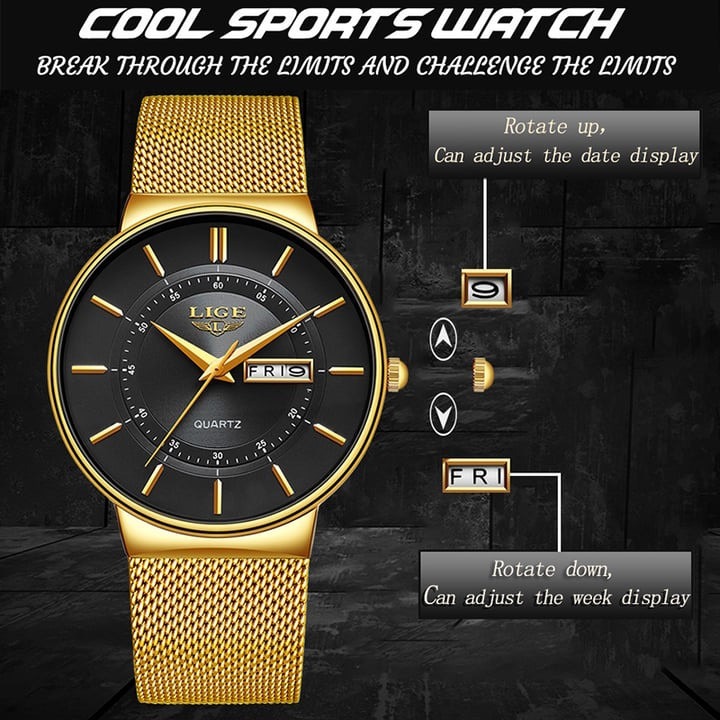 Picture of LIGE Top Brand Luxury Waterproof Ultra Thin Date Clock Male Steel Strap Casual Quartz Watch Men Sports Wrist Watch