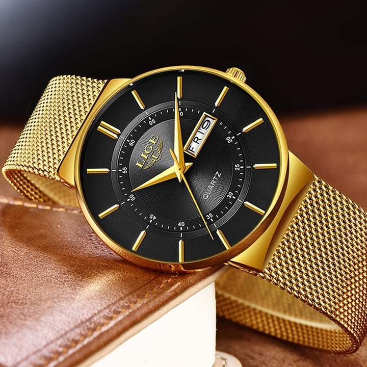Picture of LIGE Top Brand Luxury Waterproof Ultra Thin Date Clock Male Steel Strap Casual Quartz Watch Men Sports Wrist Watch