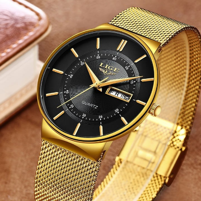 Picture of LIGE Top Brand Luxury Waterproof Ultra Thin Date Clock Male Steel Strap Casual Quartz Watch Men Sports Wrist Watch