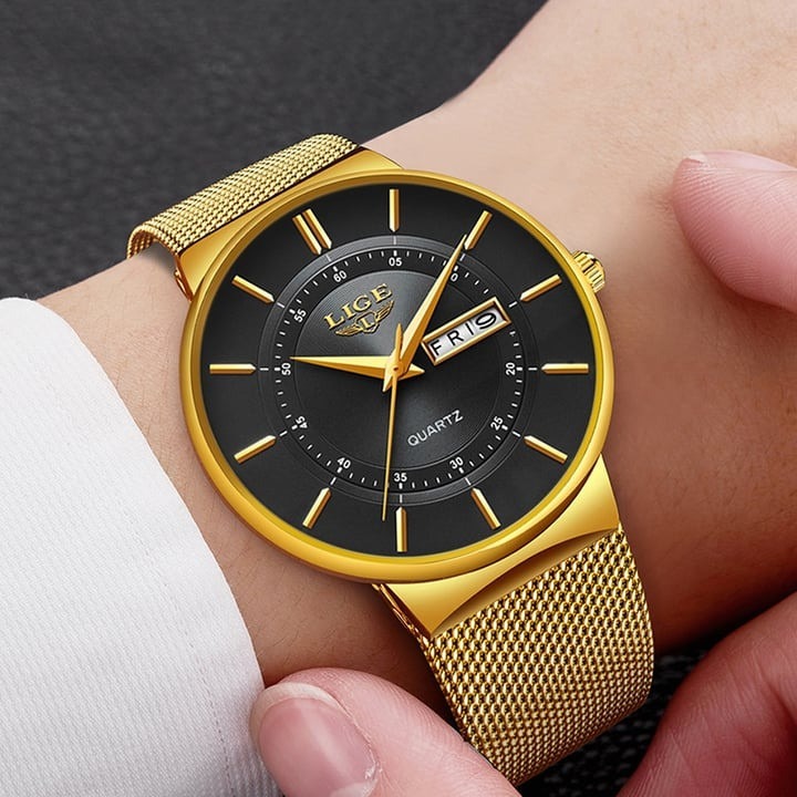 Picture of LIGE Top Brand Luxury Waterproof Ultra Thin Date Clock Male Steel Strap Casual Quartz Watch Men Sports Wrist Watch