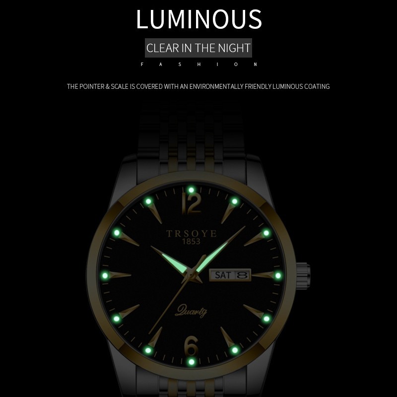 Picture of TRSOYE 068 Classic Business Men Watch Quartz Movement 30M Waterproof Scratch Resistant Luminous Night Week Date Display Clock