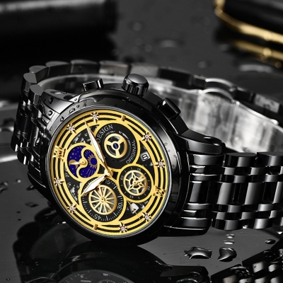 Picture of LIGE 8942 Mens Watches Top Brand Luxury Skeleton Quartz Wristwatch Fashion Business Stainless Gold Watch