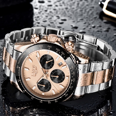 Picture of LIGE 8937 Luxury Rose Gold Business Watch Man Fashion Chronograph Quartz Wrsitwatches Waterproof Luminous Date Clock