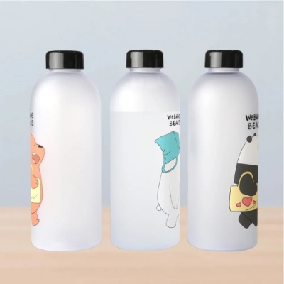 Picture of Water Bottles Cute Panda Bear Cup with Straw Transparent Cartoon 1000ml - BB-9373