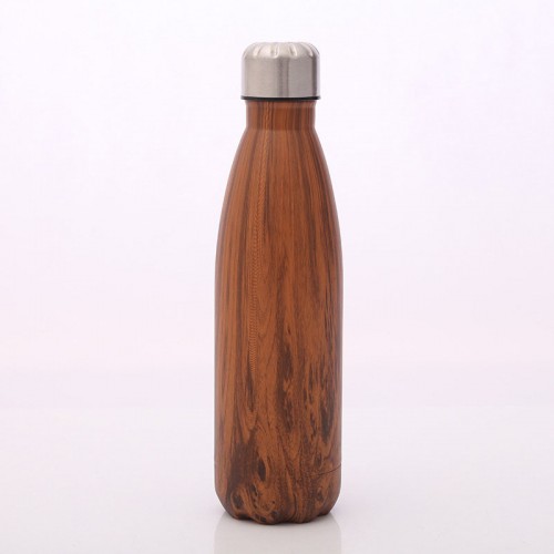 Picture of 500ml Stainless Steel Insulated Cola Shaped Wood Grain Printing Water Bottle - BB-8934