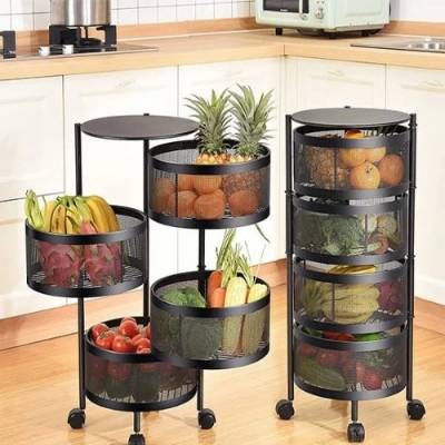 Picture of 4 Layer 360 Degree Rotating Vegetable Shelf Kitchen Floor Multi Layer Multi Function Round Vegetable Basket Storage Rack - BB-8294