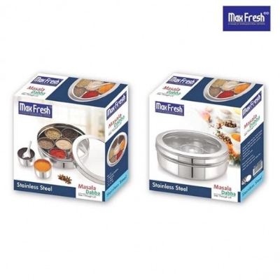 Picture of Stainless Steel Masala Dabba Spice Box With Transparent Glass Lids - 7 Pcs - BB-8174