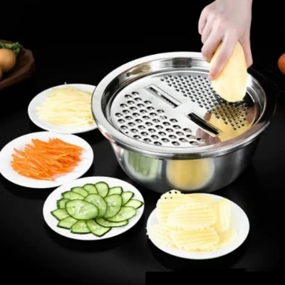 Picture of 3 In 1 Stainless Steel Drain Basket Vegetable Cutter For Kitchen - BB-8099