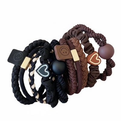 Picture of 10pcs Fashion Brown Hair Ties Girl Simple Sweet High Elastic Hair band For Women Hair Accessories Set