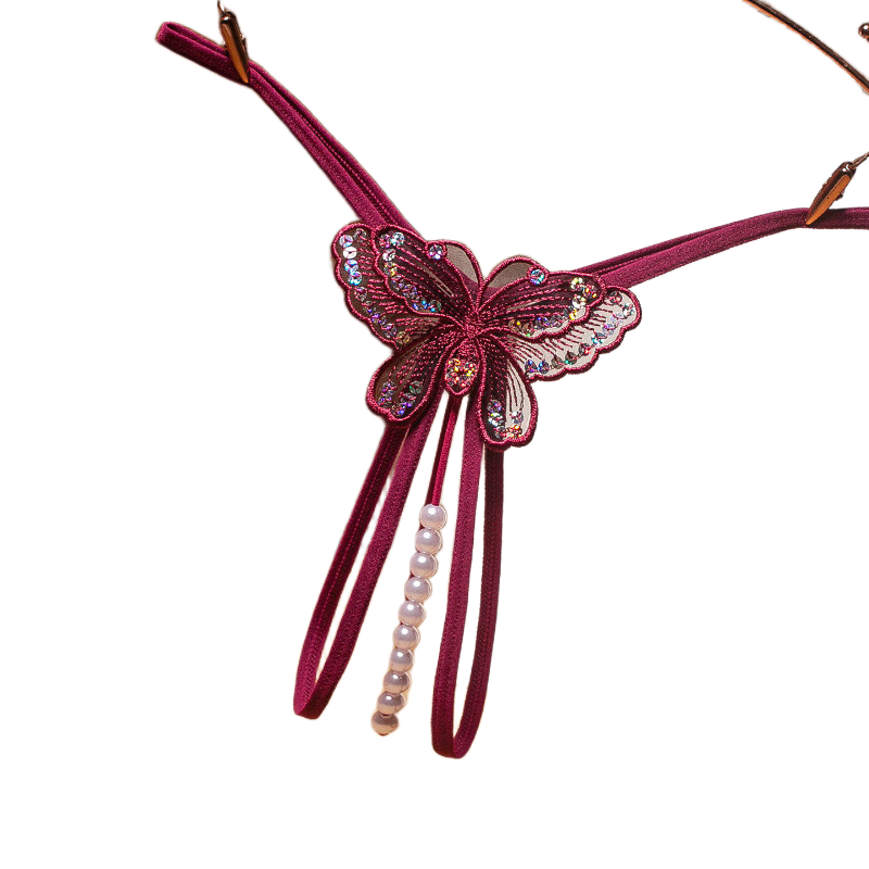 Picture of Women butterfly pearl lingerie pant Sexy transparent see through G-string underwear attractive Fun underwear