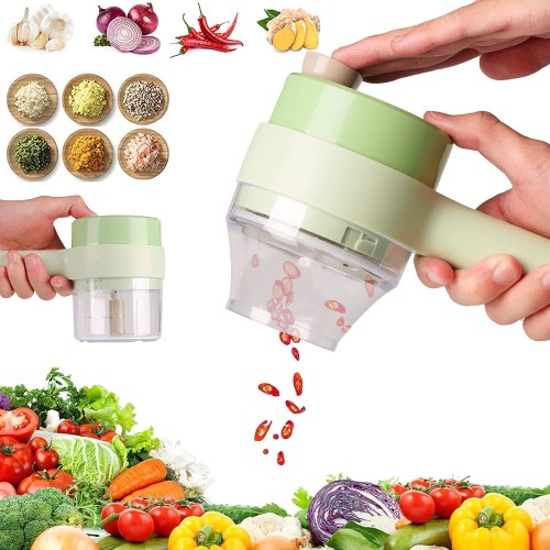 Picture of 4 In 1 Handheld Electric Vegetable Cutter Durable Chili Crusher Tool New Machine Ginger Charging Masher USB Kitchen Vegetable - BB-6311