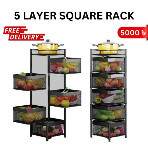 Picture of 5 layer Squre 360 Degree Rotating Vegetable Rack Kitchen Floor - BB-6672