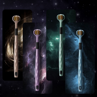 Picture of Three-Sided Soft Bristle Toothbrush 3D Manual Adult Toothbrush with Tongue Scraper 2-Pcs
