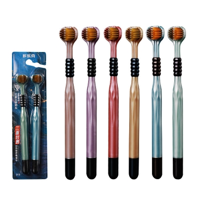Picture of Three-Sided Soft Bristle Toothbrush 3D Manual Adult Toothbrush with Tongue Scraper 2-Pcs