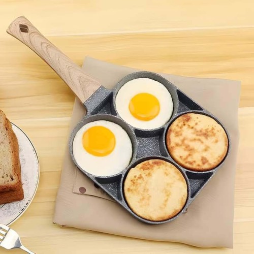 Picture of 4 Hole Omelet Pan for Burger Egg Ham Pancake Maker Wooden Handle Frying Pan - BB-6684