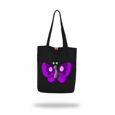 Picture of SamiaCrafts Butterfly Designed Cotton Canvas Tote Bag With Zipper For Everyday Daily Use Shopping Bag & School College University