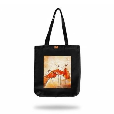 Picture of SamiaCrafts Dancing Art Design Cotton Canvas Fabric Tote Canvas Bag With Zipper - Hand Shoulder Bag -  Modern & Fashionable - for School College University