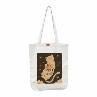 Picture of SamiaCrafts Kitty Designed Cotton Canvas Fabric Hand Tote Bag  With Zipper For Modern Stylish Women's School College University Students & Cat Lover